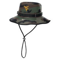 Woodland camo Nike WVU bucket hat with a Flying WV Logo embroidery on front panel